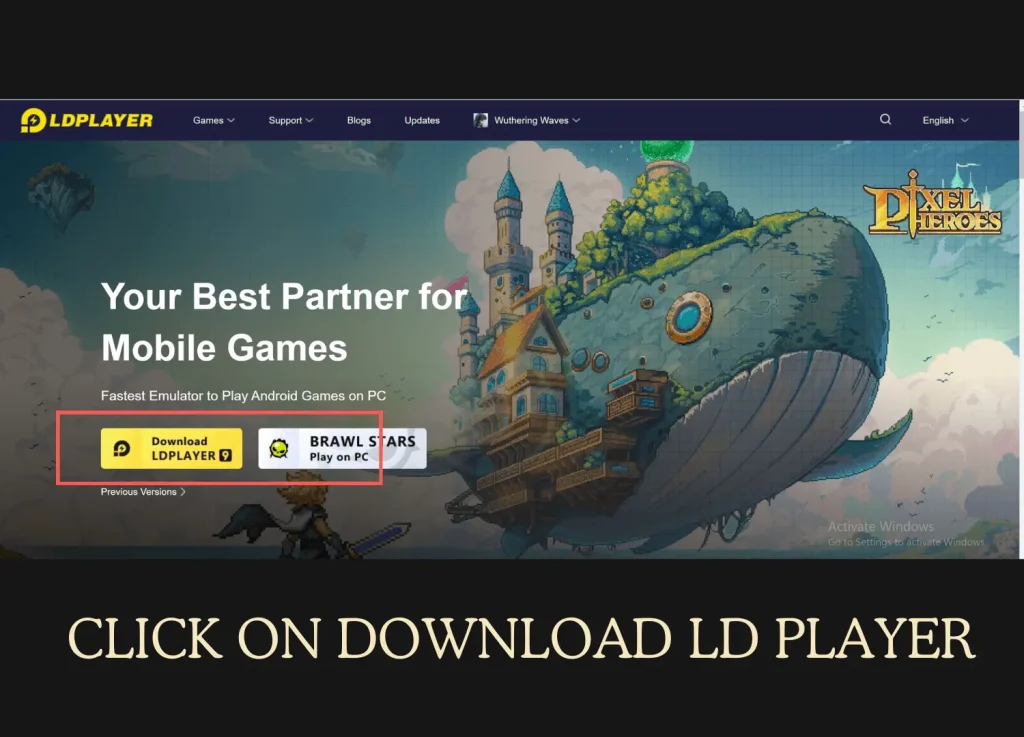 Click on download button, Ld player website